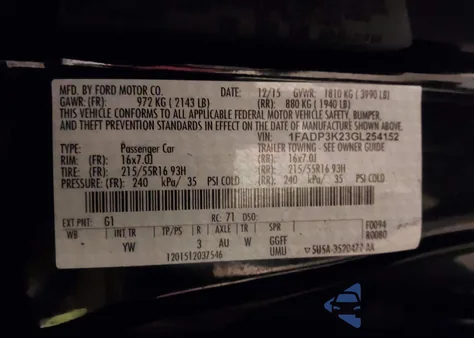 2016 Ford Focus Se from USA, damaged, VIN 1FADP3K23GL254152